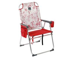 Atosa Silla de Playa y Camping de Aluminio Fija con Posavasos Bolsillos Trasero y Lateral Fondo Marino Rojo y Blanco con Asa de Transporte