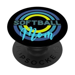 Mamá de softbol con círculos modernos de sóftbol PopSockets PopGrip Adhesivo