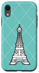 Eiffel Tower Graphic With Teal Pattern Background Case for iPhone XR