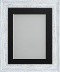 Frame Company Lynton Rustic White Photo Frame with Black Mount, 12x10 for 9x7 inch, fitted with perspex