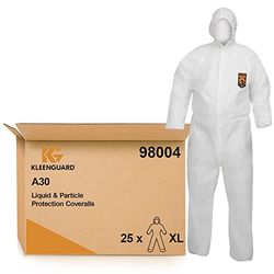 KleenGuard A30 vloeistofdichte en deeltjesdichte beschermpak 98004 - wit, XL, 1x25 (in totaal 25 stuks)