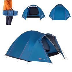KADVA Tienda de Campaña CAMPdome 3 Cúpulas para 3 Personas 270 x 210 x 125 cm Impermeable Ligera y Duradera Estructura de Fibra de Vidrio Ideal para Acampadas y Senderismo Verde|Azul (Azul)