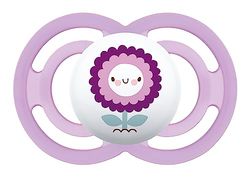 MAM Chupeta, a partir de 16 meses, tina simétrica, plana, extra fina e flexível de silicone Skin Soft Silicone de fácil aceitação, com caixa auto-esterilizadora, MAM Perfect, rosa mate, pack de 1