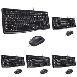 Logitech MK120 Wired Keyboard and Mouse Combo for Windows, QWERTY US International Layout - Black (Pack of 5)