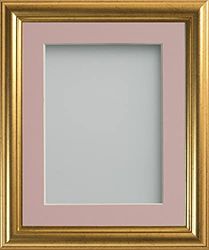 Frame Company Eldridge Gold Photo Frame with Pink Mount, 16x12 for 12x8 inch, fitted with perspex