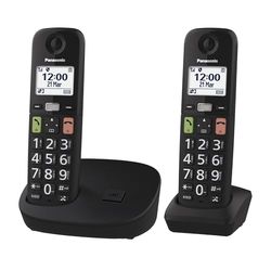 Panasonic KX-TGU112EXB Téléphone Numérique sans Fil sans Répondeur, Unité de Base et 2 Combinés, Écran LCD, Grosses Touches, Appel Favori, Compatible avec Les Appareils Auditifs, Noir