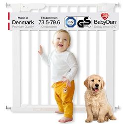 BabyDan Premier, Montado a pressão porta da escada, 73,5 - 79,6 cm, Barrière pour bébébé/porta de segurança, metal, branco, fabricado na Dinamarca - (porta para animais de estimação / porta para cães)