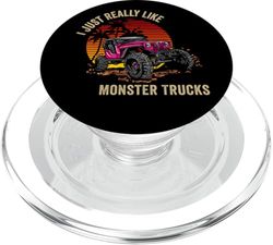 Me gustan mucho los Monster Trucks, los coches todoterreno retro para niños PopSockets PopGrip para MagSafe