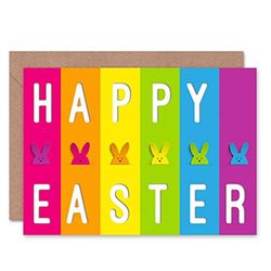 Wee Blue Coo HAPPY EASTER EASTER BUNNIES MULTI COLOUR STRIPES BLANK GREETINGS CARD