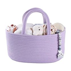 Baby Diaper Caddy Organizer Cotton Rope Nursery Storage Bin Basket Portable Holder Tote Bag for Changing Table Car Travel Baby Shower Gifts Newborn Essentials Registry Must Have Purple or Lavender