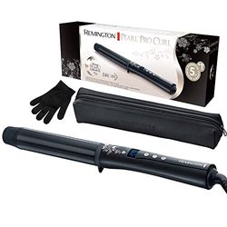 Remington Boucleur à cheveux fins & épais [32mm: boucles glam] (Céramique haute qualité avec éclats de perles, chaleur homogène, 130-210°C, gant de protection) Fer à boucler noir CI9533