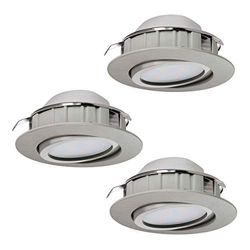 EGLO Pineda Set van 3 led-inbouwspots, led-spotset van kunststof, 3 led-inbouwspots in nikkel-mat, vlak en draaibaar, diameter 8,4 cm