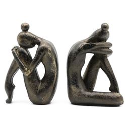 Lukitas Unique Decorative Girl Thinker Bookends, Home Office Books Shelves Stoppers Holder, Nonskid Book Stoppers, Creative Desktop Ornaments for Study Room Hotel Office Shelves, Resin, 1Pair/2Piece