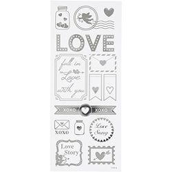 Stickers Love, sheet 10x24 cm, approx. 14 pc, silver, love, 1sheet