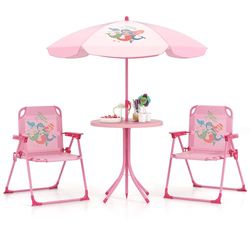 FANTASK Ensemble de 4 sièges d'extérieur pour Enfant avec Parasol, 2 chaises Pliantes, pour Le Camping (Rose)