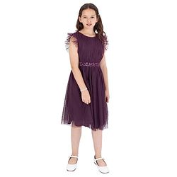 Maya Deluxe Midi Dress for Girls Sequins Embellished Birthday Party Frill Short Sleeves Bridesmaids Wedding Vestido de Dama de Honor, Berry, 5-6 Years para Niñas