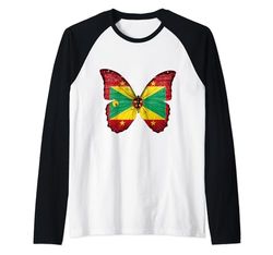 Bandera de mariposa de Granada Raíces Granada Recuerdo de Granada Camiseta Manga Raglan