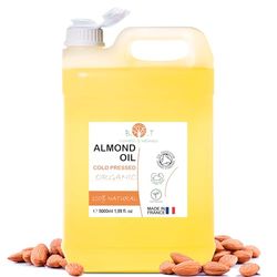 Huile Amande Douce Bio, Pressée à Froid, Pure. Huile de Massage Professionel, Huile pour Cheveux et Cils, Hydratant Corps (Mains, Ongles), Visage (Anti-âge), Vergetures Grossesse - 5000 ml