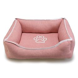 Arquivet - Roze vierkant hondenbed met voetafdruk en biezen 85 x 68 x 21 cm -hondenbed - hondenaccessoires