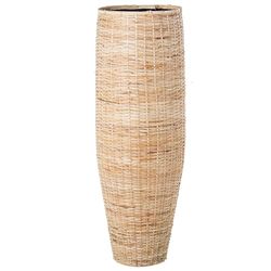 DRW Vaso da pavimento in metallo e decorato in vimini in naturale 29x29x93cm