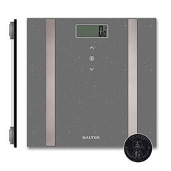 Salter 9163 GYGL3R Grey Glitter Analyser Bathroom Scale, 180 kg Maximum Capacity, Measures Weight, Body Fat/Water and BMI, 8 User Memory, Athlete Mode, Slim Design, Carpet Feet, Grey Glitter