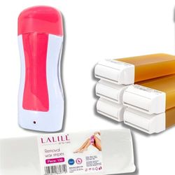 LALILL Waxing Set - Set di depilazione composto da: 100 Pezzi di Strisce in Pile per cera, Cartucce di cera da 100 ml x 6, Scaldacera per Cartucce di Cera (nero, blu, rosa)