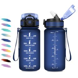 Borraccia Bambina 500ml, a Prova di Perdite, Bottiglia Motivazionale con Cannuccia, Bottiglia Acqua Sportiva con Indicatore del Tempo, Borraccia per Bambini, Campeggio, Scuola, Ufficio, Lavoro