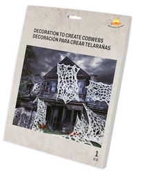 FIESTAS GUIRCA Stoffen decoratie voor spinnenwebben (2 x 5 m), decoratie voor muur, deur en raam voor Halloween en themafeesten, ideaal voor griezelige omgevingen, wit