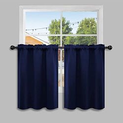Pickluc Navy Blue Cafe Half Window Curtain, 36 Inches Length, Rod Pocket Small Kitchen Curtain, Short Blackout for Small Window, 30" Wide and 36" Long, 2 Panels