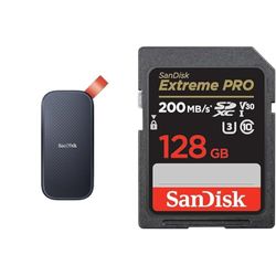 SanDisk 1TB Portable SSD - up to 800MB/s Read Speed, USB 3.2 Gen 2 & 128GB Extreme PRO SDXC card + RescuePRO Deluxe, up to 200MB/s, UHS-I, Class 10, U3, V30