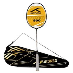 HUNDRED Viper 900 Carbon Fibre Strung Badminton Racquet with Full Racket Cover | Color: Black-Grey | For Intermediate Players | Grip Size: G6 | 79 grams | Maximum String Tension- 32lbs
