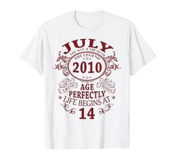 14 Años Cumpleaños Hombre Mujer Julio 2010 Vintage 2010 Camiseta