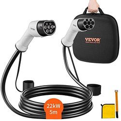 VEVOR Cavo di Ricarica Trifase da Tipo 2 a Tipo 2 EV per Auto Veicoli Vetture Elettriche Max. 22KW Lunghezza Cavo 5m, Cavo Ricarica per Auto Elettriche e Ibride Spina Tipo 2 IP66 Corrente Max. 32A