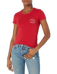 Emporio Armani Maglietta da Donna con Logo Essential Studs T-Shirt, Rosso Rubino, M