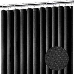 Clara Clark Black Shower Curtain - Waterproof Shower Curtains for Bathroom, Waffle Shower Curtain Fabric, Bathroom Curtain, Fabric Shower Curtain 180 x 180 cm (71 x 71 Inch), Cloth Shower Curtain