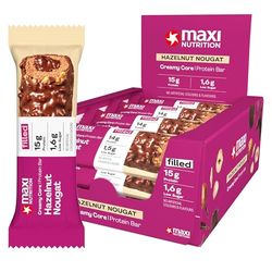 MaxiNutrition Creamy Core Protein Bar - High Protein Snack - Fat-Free, Low in Sugar - 14g Protein - Hazelnut Nougat, 200 kcal per Serving, 12 x 45g