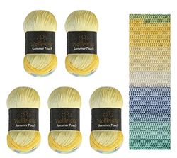 Wollbiene Summer Touch Batik 5 x 100 g de laine multicolore avec dégradé de couleur, 500 g de laine mercerisée en microfibre acrylique (500 jaune/bleu menthe)