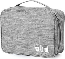AiQInu Kabelväska universal resekabel arrangör väska kuber kabel fodral, 3 lager vattentät justerbar kabelorganiserare för mobiltelefon laddkabel, powerbank, USB-minnen, SD-kort, GRÅ, XXL-Grau,