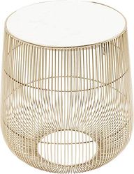 Kare Design Tavolino D`Appoggio Beam Marble, Bianco/Ottone, Ø32Cm, Marmo, Pietra Naturale