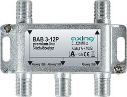 Axing BAB 3-12P 3-voudige aftakking 12dB kabeltelevisie CATV Multimedia DVB-T2 Klasse A+, 10dB, 5-1218 MHz metaal