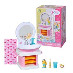BABY Born Bad Handwasbak 832707 - Hoogwaardige accessoires met licht- en geluidseffecten voor peuters - Inclusief tandenborstel, mok, dispenser, stekker en handdoek - Geschikt vanaf 3 jaar