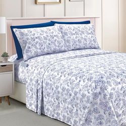 Elegant Comfort Amelia Paisley Printed 6-Piece Sheet Set, Deep Pocket 1500 Premium Hotel Quality, Fade and Wrinkle Resistant, Fitted Sheets with Smart Pockets, Paisley Sheet Set, Queen, Midnight Blue