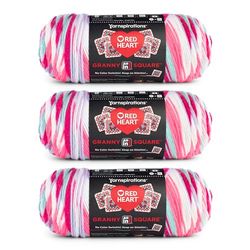 Red Heart All in One Granny Square Soft White - Pink Punch Yarn - 3 Pack of 250g/8.8oz - 100% Acrylic - 4 Worsted (Medium) - 381m/417Yards - for Knitting, Crochet and Amigurumi