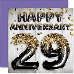 Impresionante tarjeta de 29 aniversario para marido, novio, esposa, novia, globos con purpurina dorada, tarjetas de felicitación de 29 aniversario de la familia, tarjetas de felicitación de 145 mm x 145 mm para veintiueve aniversarios