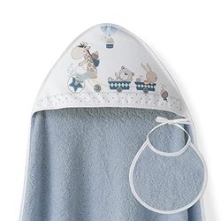 Ensemble Interbaby: Cape de bain Bébé a capuche avec bavoir -Girafe Veló - pétrole