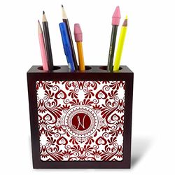 3drose PH 245307 _ 1 12,7 cm "Initiale N Monogramme avec élégant tourbillons" carrelage porte-stylo – Rouge/Blanc