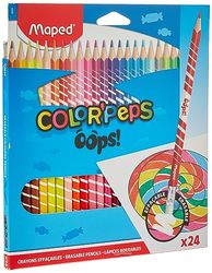 Maped Colour Oops Color'Peps-24 Colouring Pencils with Triangular Ergonomic Eraser Tip - Pack of 24 Erasable Resin Pencils, 832812