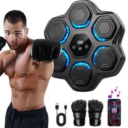 Muziekboksmachine, Aan de Muur Gemonteerde Muziek Boksmachine met LED-licht en Bokshandschoenen, Bluetooth-Boksmachine voor Kinderen/Volwassenen, Boksdoel Training Boksapparatuur voor Thuis, Binnen