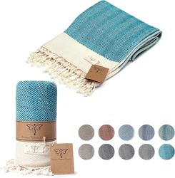 SMYRNA TURKISH COTTON Coperta a spina di pesce in 100% cotone | Grande coperta indossabile 127 x 152 cm | Made in Turchia | Lavabile in lavatrice | Telo da bagno e tappeto da picnic di alta qualità