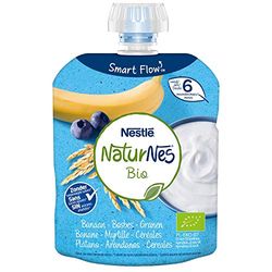 Nestlé Naturnes Bio Pouch Lácteo Plátano Arándanos Cereales, 90g